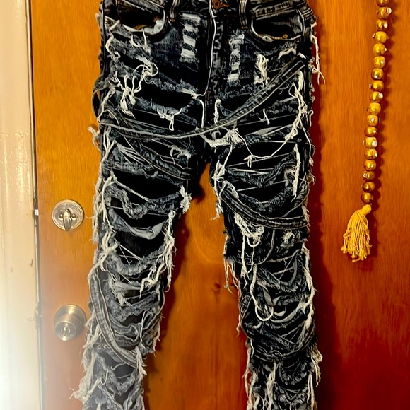Destroyed Denim Jeans !! Recently purchased, highly sought after style worn 2x’s - Picture 1 of 4